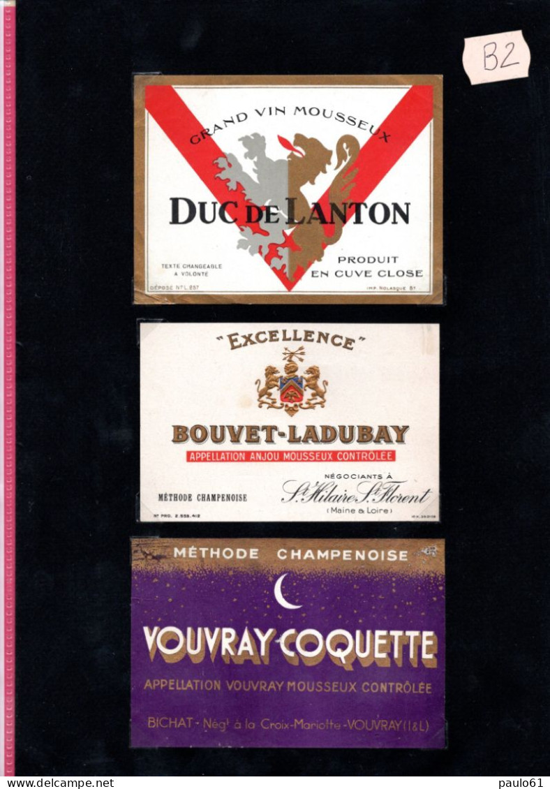 3 Etiquettes  Grand Vin MOUSSEUX     DUC De LANTON & BOUVET LADUBAY & VOUVRAY COQUETTE &  Lot B2 - Collezioni & Lotti