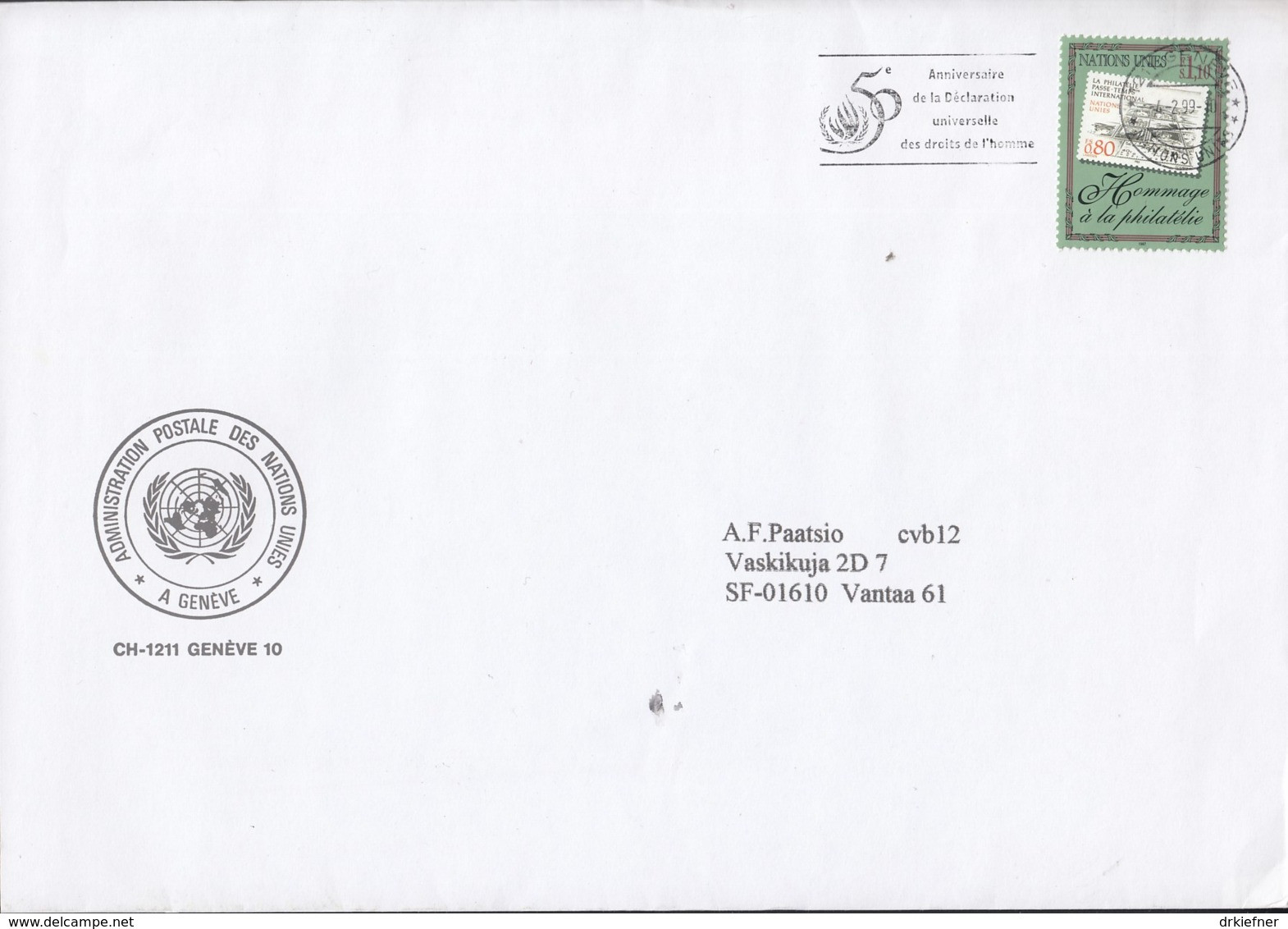 UNO GENF 320, EF, Dienstbrief, Gestempelt: Genf 4.2.1999 - Storia Postale