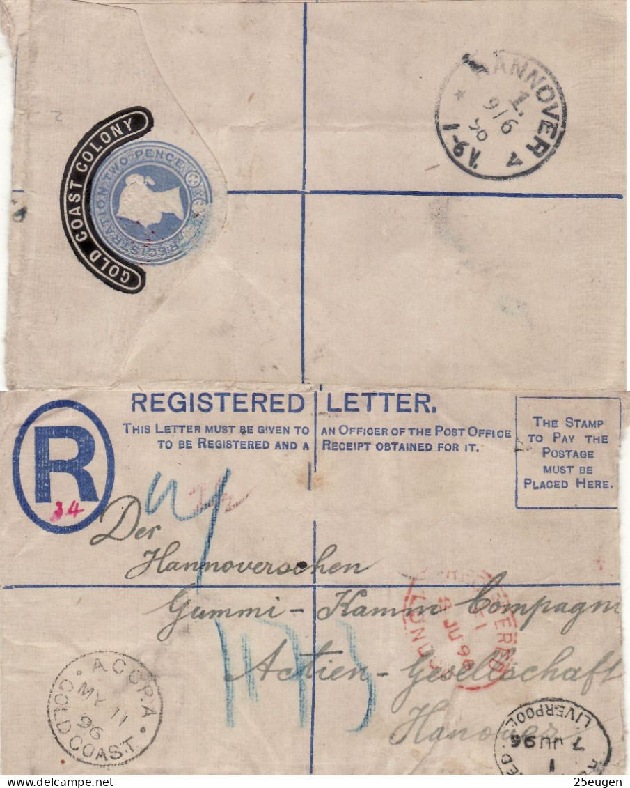 GOLD COAST 1896 R -  LETTER SENT  FROM ACCRA TO HANNOVER - Gold Coast (...-1957)