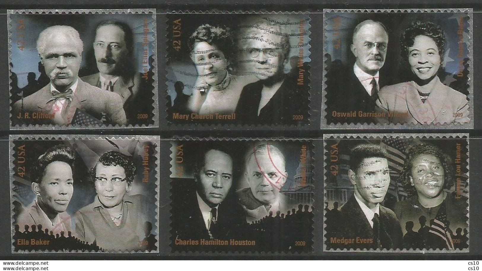 USA 2009 Civil Rights Pioneers SC.#4384 - Cpl 6v Set Mostly VFU Circular PMK - Collections