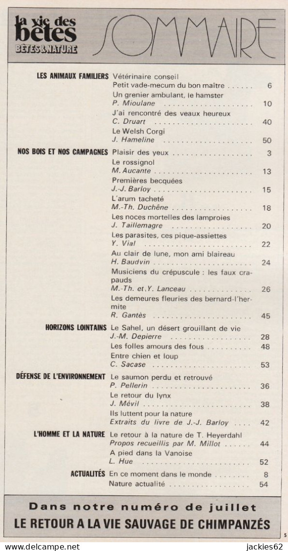 215/ LA VIE DES BETES / BETES ET NATURE N° 215 Du 6/1976, Voir Sommaire - Animaux