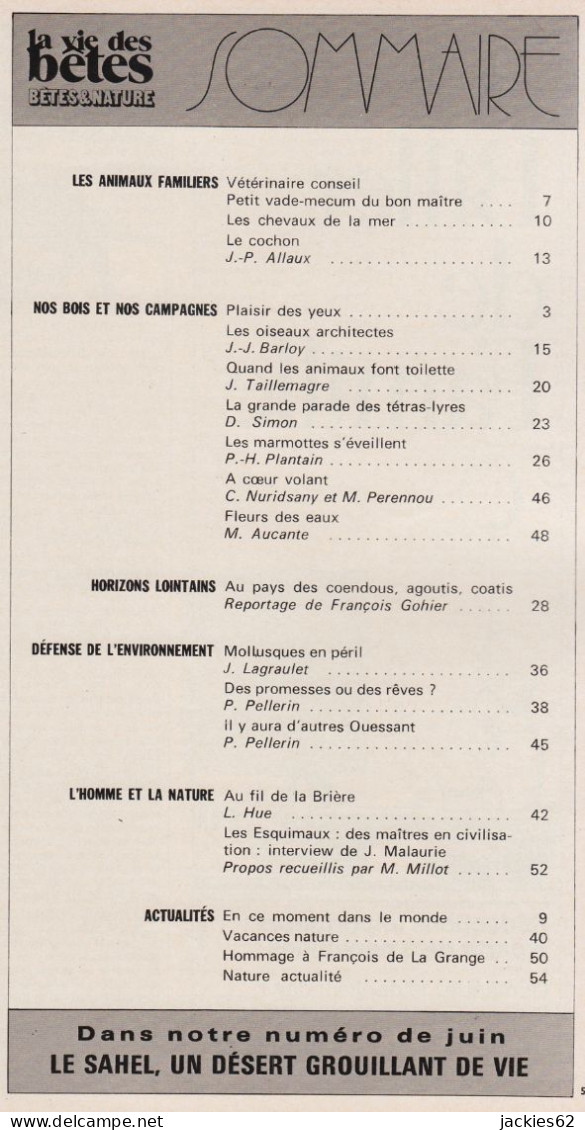 214/ LA VIE DES BETES / BETES ET NATURE N° 214 Du 5/1976, Voir Sommaire - Animaux