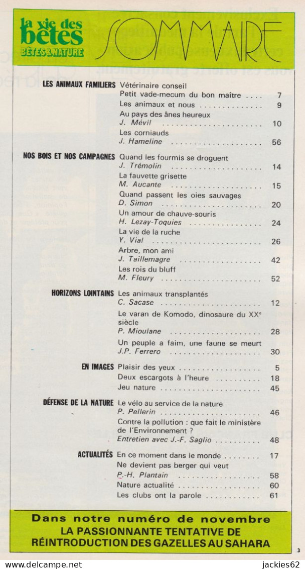 207/ LA VIE DES BETES / BETES ET NATURE N° 207 Du 10/1975, Voir Sommaire - Animaux