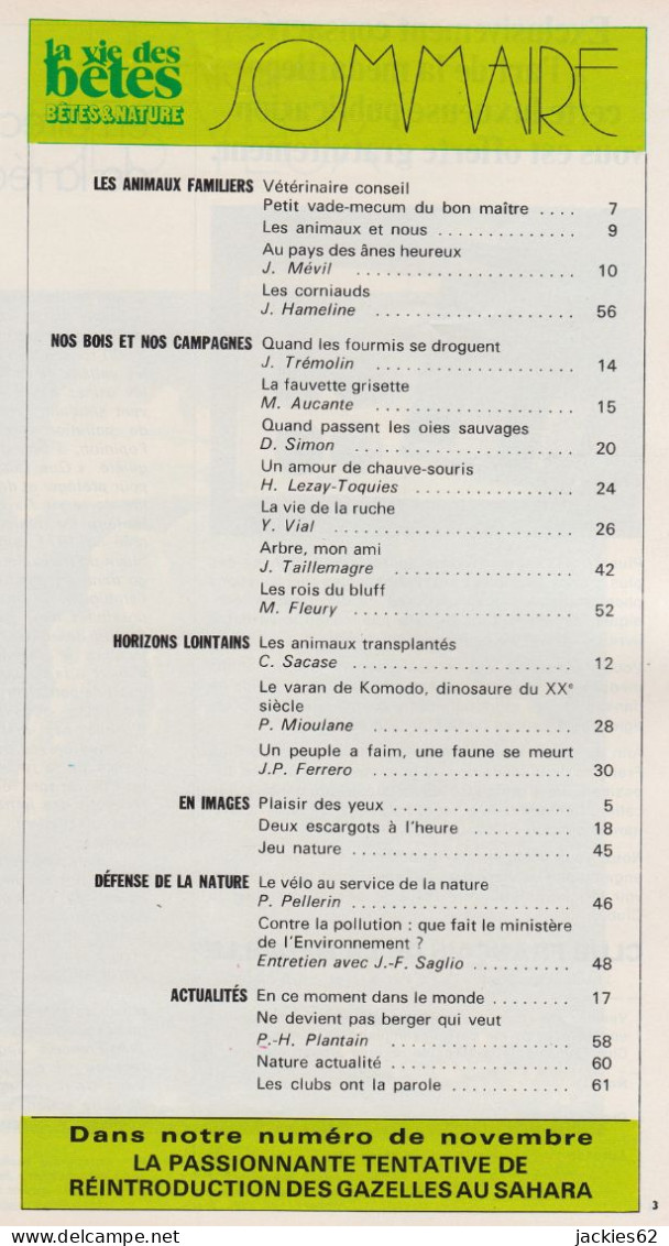 207/ LA VIE DES BETES / BETES ET NATURE N° 207 Du 10/1975, Voir Sommaire - Animales