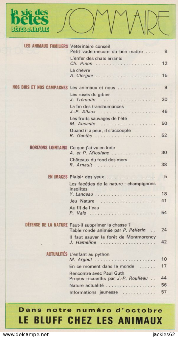 206/ LA VIE DES BETES / BETES ET NATURE N° 206 Du 9/1975, Voir Sommaire - Animals