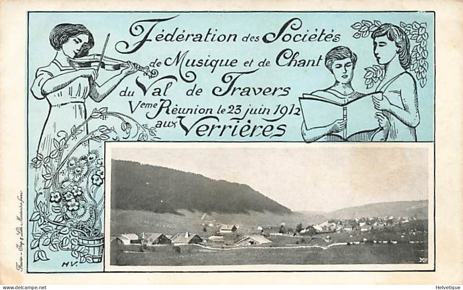 Les Verrières Vème Réunion De La Fédération De Musique Et De Chant 1912 Violon Concert - Les Verrières