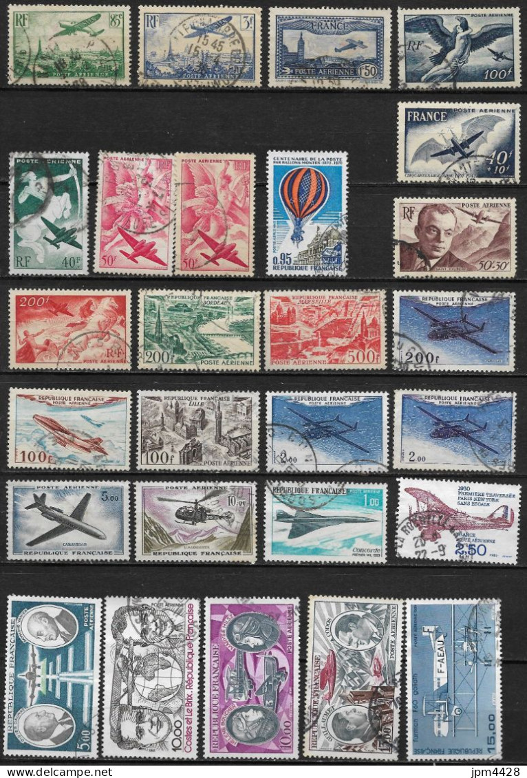 France Lot  36 Timbres Oblitérés  PA Poste Aérienne, Tous Différents, Bon Lot Varié. - Lots & Kiloware (mixtures) - Max. 999 Stamps