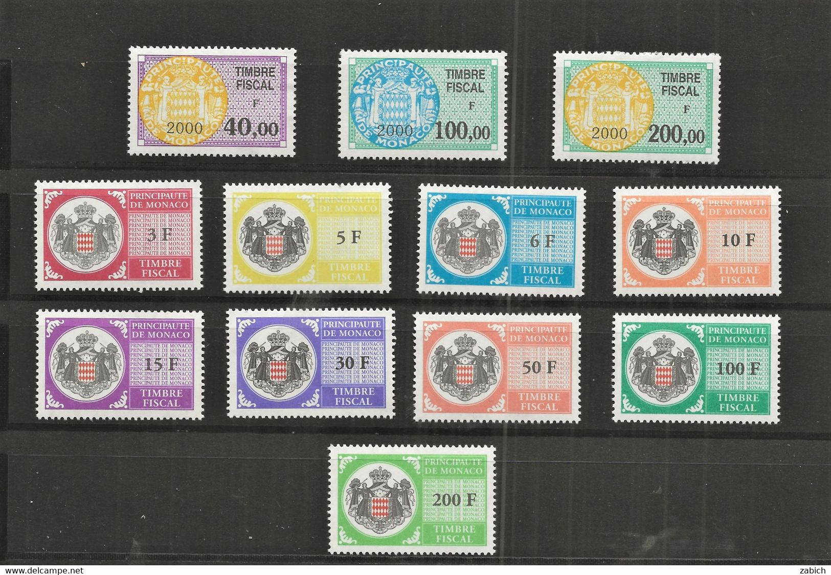 TIMBRES FISCAUX DE MONACO SERIE UNIFIEE 2000 Et 2001  12 TIMBRES NEUFS  (**)   COTE 274€ - Fiscale Zegels