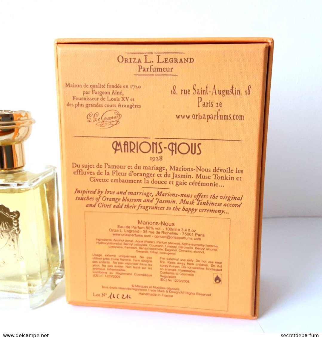 Flacon De Parfum  MARIONS NOUS  De ORIZA L. LEGRAND PARFUMEUR EDP  100 Ml   + BOITE - Femme