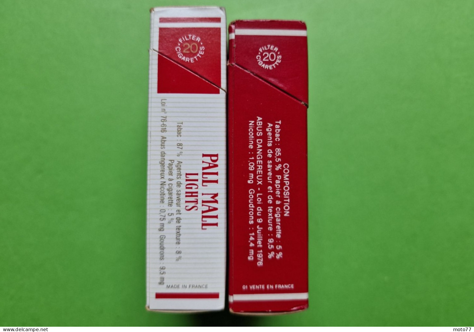 Lot 2 Anciens PAQUETS De CIGARETTES Vide - PALL MALL - Vers 1980 - Empty Cigarettes Boxes