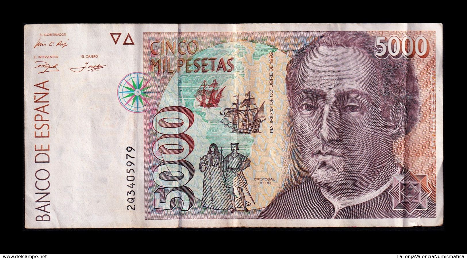 España Spain 5000 Pesetas Cristóbal Colón 1992 Pick 165 Serie 2Q Mbc Vf - [ 4] 1975-… : Juan Carlos I