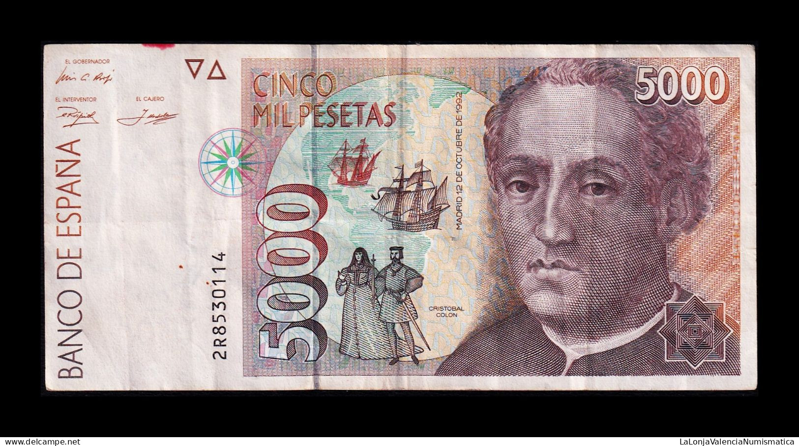 España Spain 5000 Pesetas Cristóbal Colón 1992 Pick 165 Serie 2R Mbc Vf - [ 4] 1975-… : Juan Carlos I