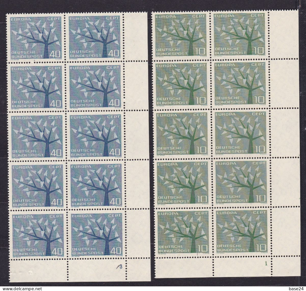 1962 Germania Germany EUROPA CEPT EUROPE 10 Serie Di 2 Valori MNH** Albero Con 19 Foglie, Tree With 19 Leaves - 1962