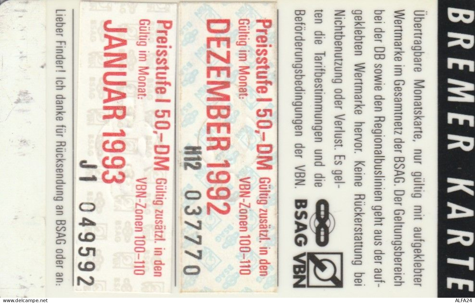 BREMER CARTE-ABBONAMENTO BUS (E48.45.5 - Europe