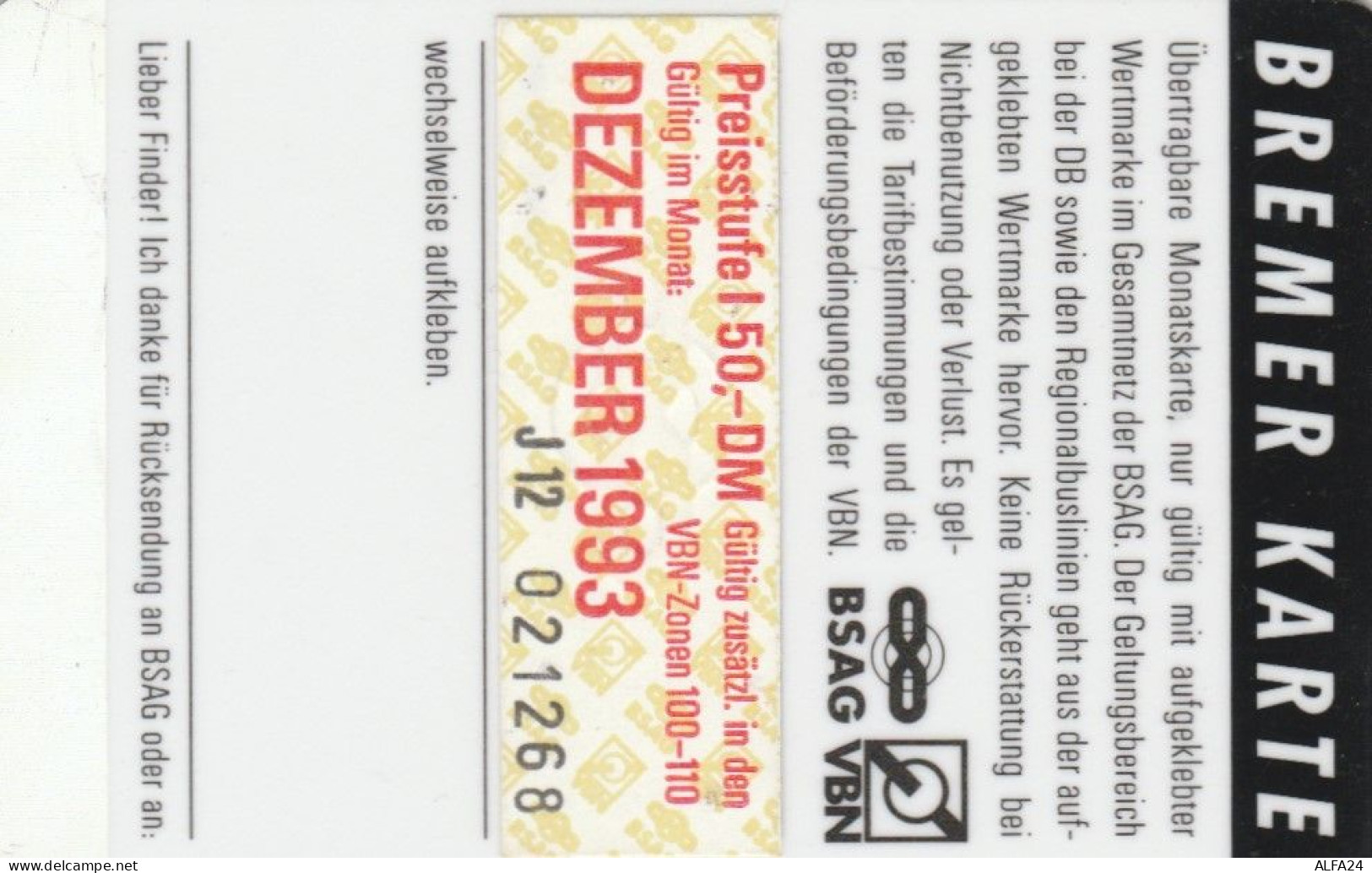 BREMER CARTE-ABBONAMENTO BUS (E48.45.4 - Europe