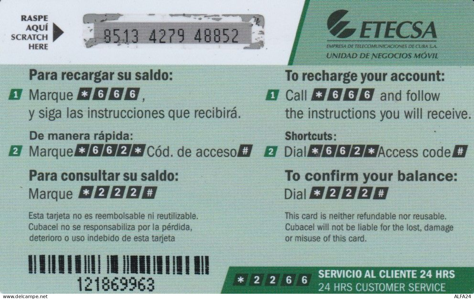 PREPAID PHONE CARD-CUBA (E48.8.1 - Cuba