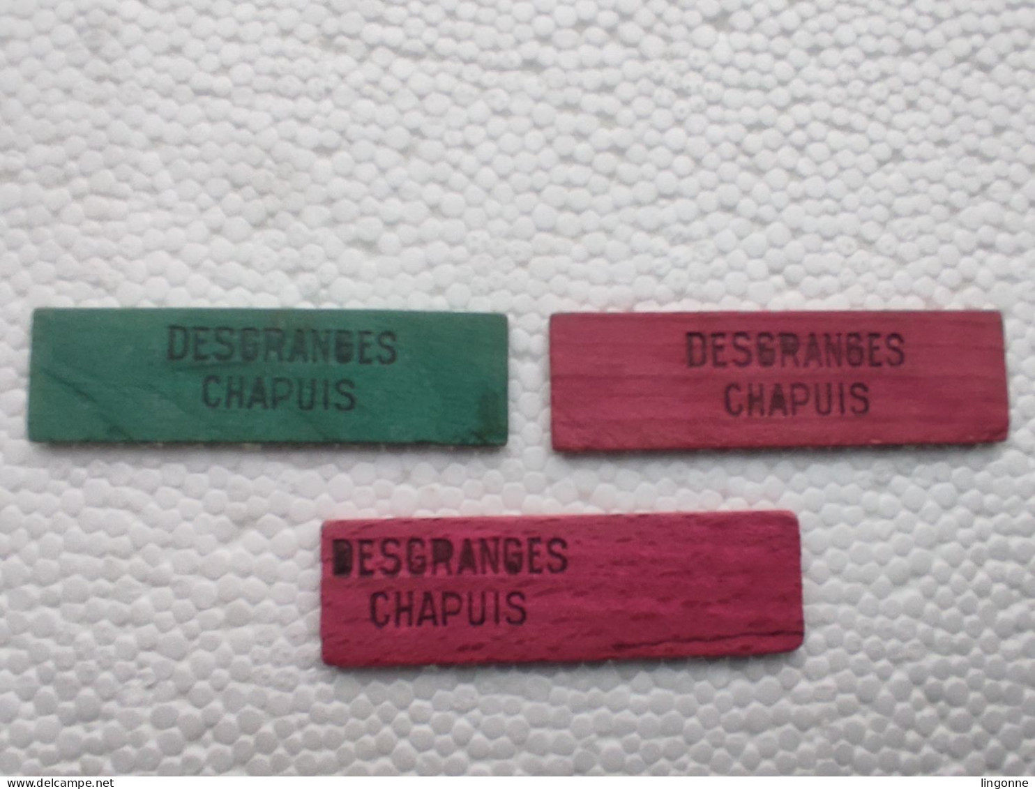 3 Jetons Publicitaires En Bois DESGRANGES CHAPUIS De L'autre Coté GUIGNORISCH (rose, Vert) - Alcolici