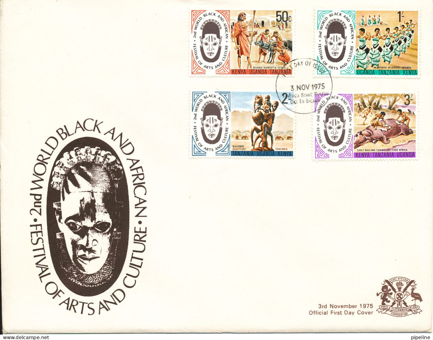 Kenya, Uganda & Tanzania FDC 3-11-1975 2nd World Black And African Festival Of Arts And Culture Complete Set Of 4 With - Kenya, Uganda & Tanzania