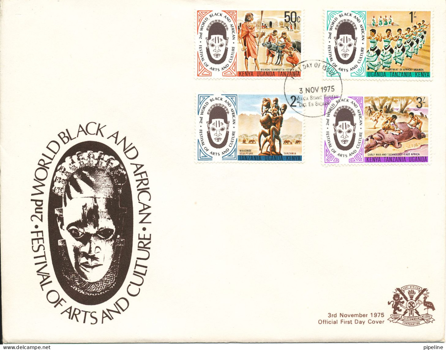 Kenya, Uganda & Tanzania FDC 3-11-1975 2nd World Black And African Festival Of Arts And Culture Complete Set Of 4 With - Kenya, Ouganda & Tanzanie