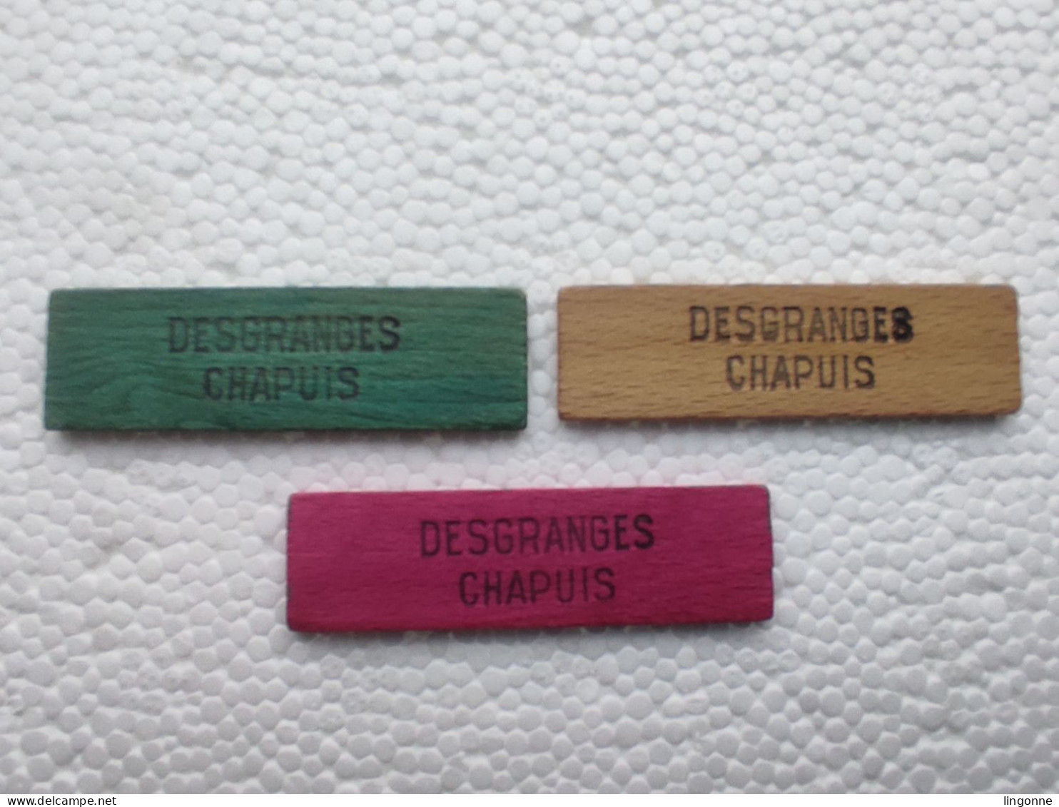 3 Jetons Publicitaires En Bois DESGRANGES CHAPUIS De L'autre Coté FRAMBOISETTE (rose, Vert, Jaune) - Alcools