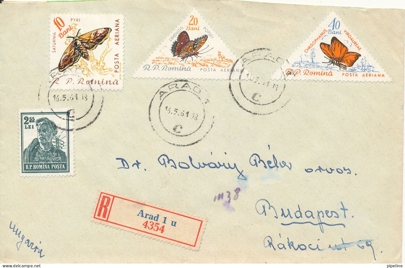 Romania Registered Cover Sent To Hungary Arad 16-5-1961 - Brieven En Documenten