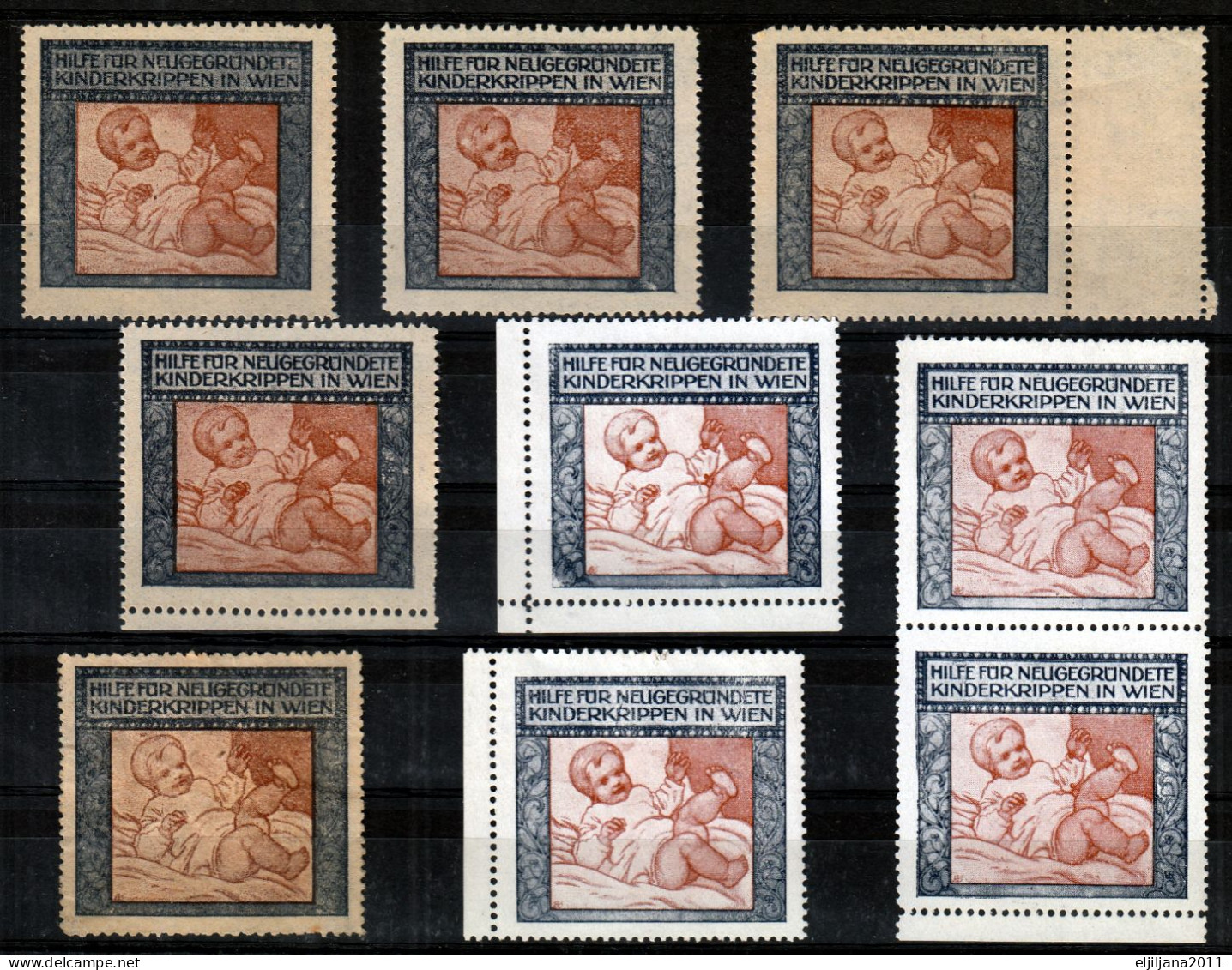 Austria / Österreich 1912 ⁕ HILFE Für Neugegründete / Kinderkrippen In Wien ⁕ 9v MNH Cinderella Stamp Vignette / Shades - Erinnophilie