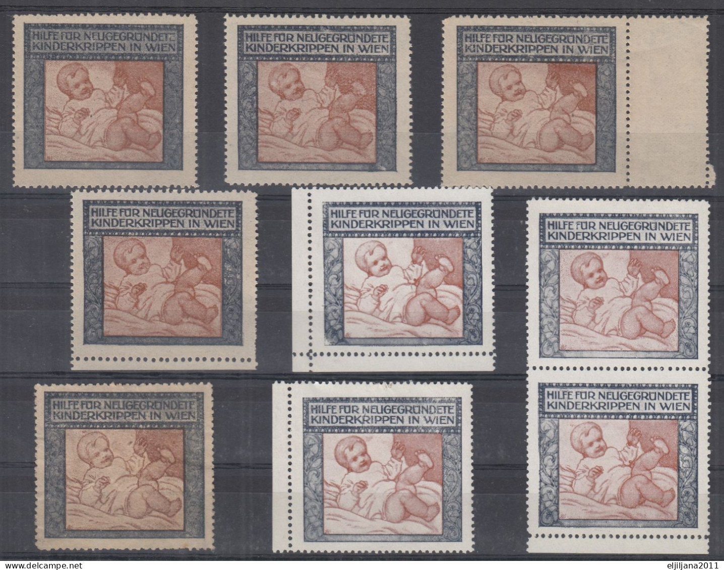 Austria / Österreich 1912 ⁕ HILFE für neugegründete / Kinderkrippen in Wien ⁕ 9v MNH Cinderella stamp Vignette / shades