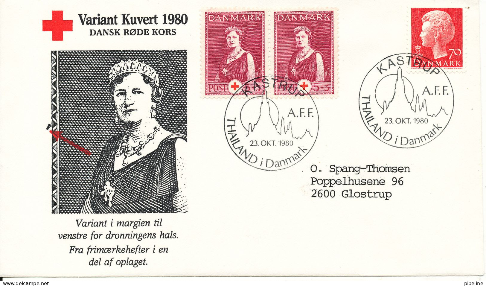 Denmark Cover RED CROSS Thailand In Denmark 23-10-80 With RED CROSS Stamps ERROR On 1 Of The Stamps Shown On The Cachet) - Brieven En Documenten