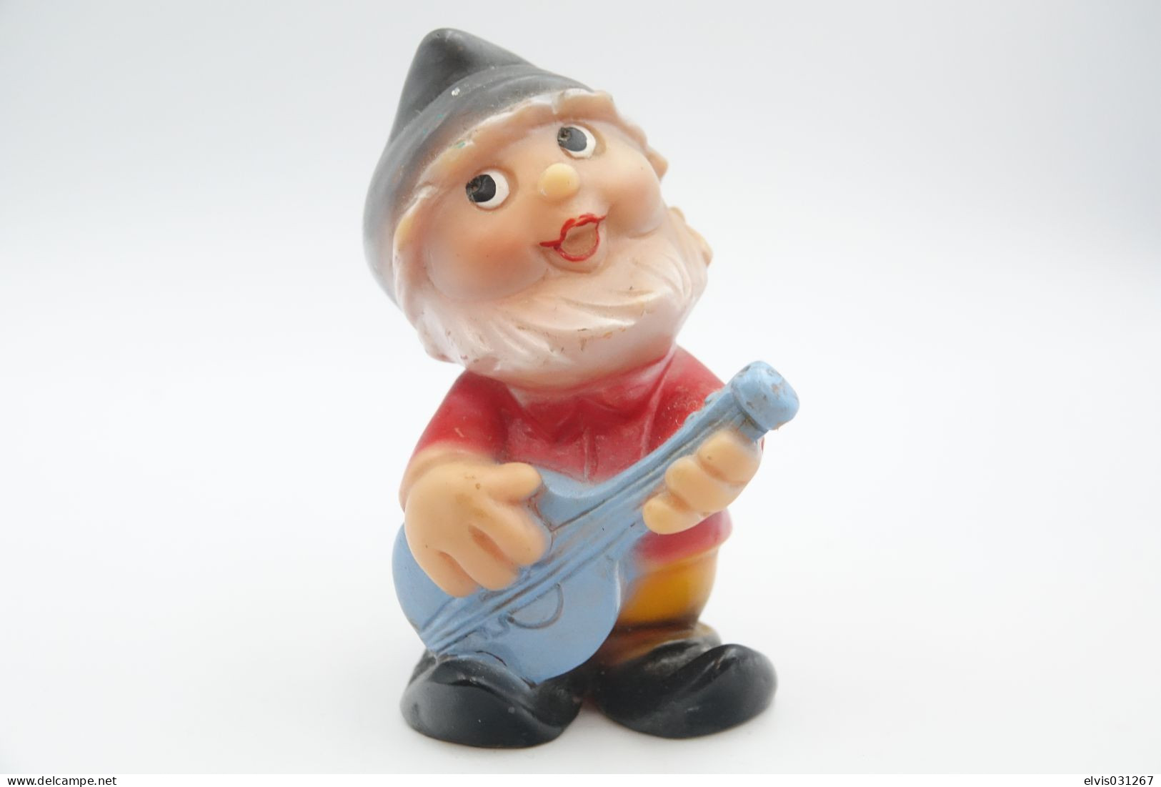 PIEPER POUET SQUEAKY:  DWARF DWERG NAIN GNOME Troubadour SET OF 6 - 1950's West Germany - L=12 - rubber - vinyl