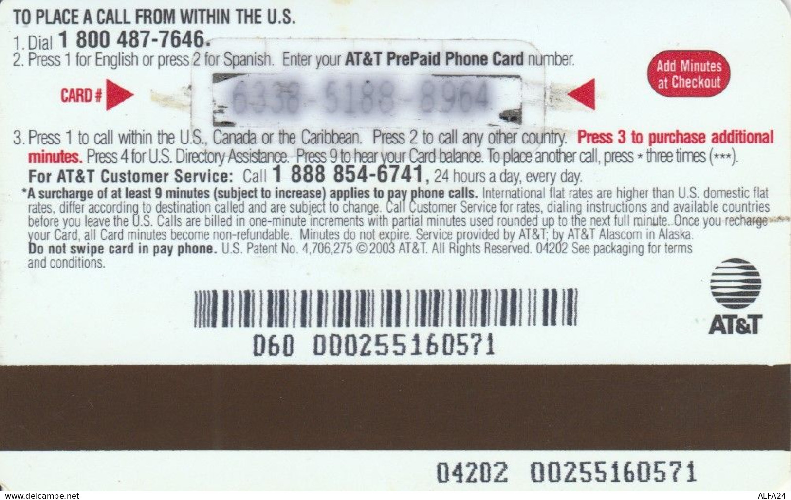 PREPAID PHONE CARD AT-T STATI UNITI (E50.39.7 - AT&T