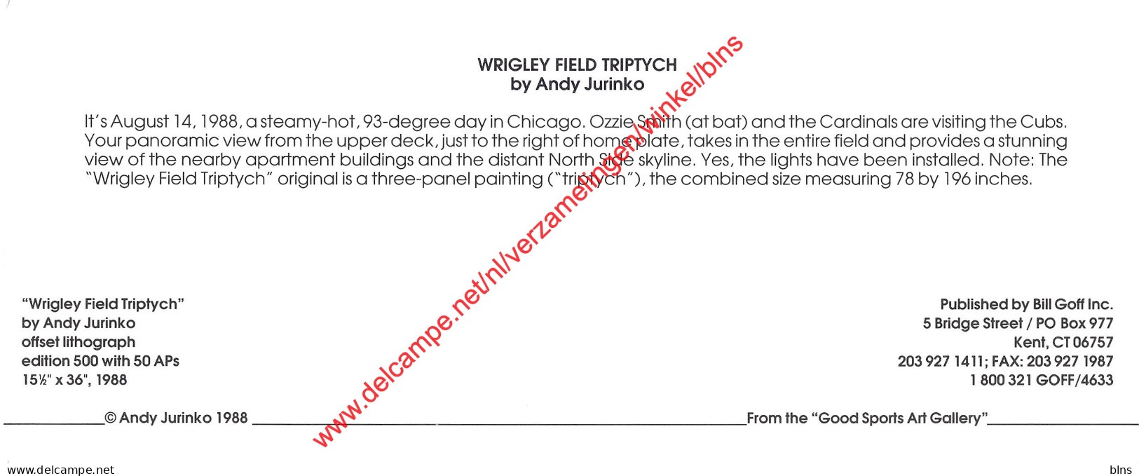 Wrigley Field Tryptyck By Andy Jurinko - Baseball - 23x9,5cm - Honkbal