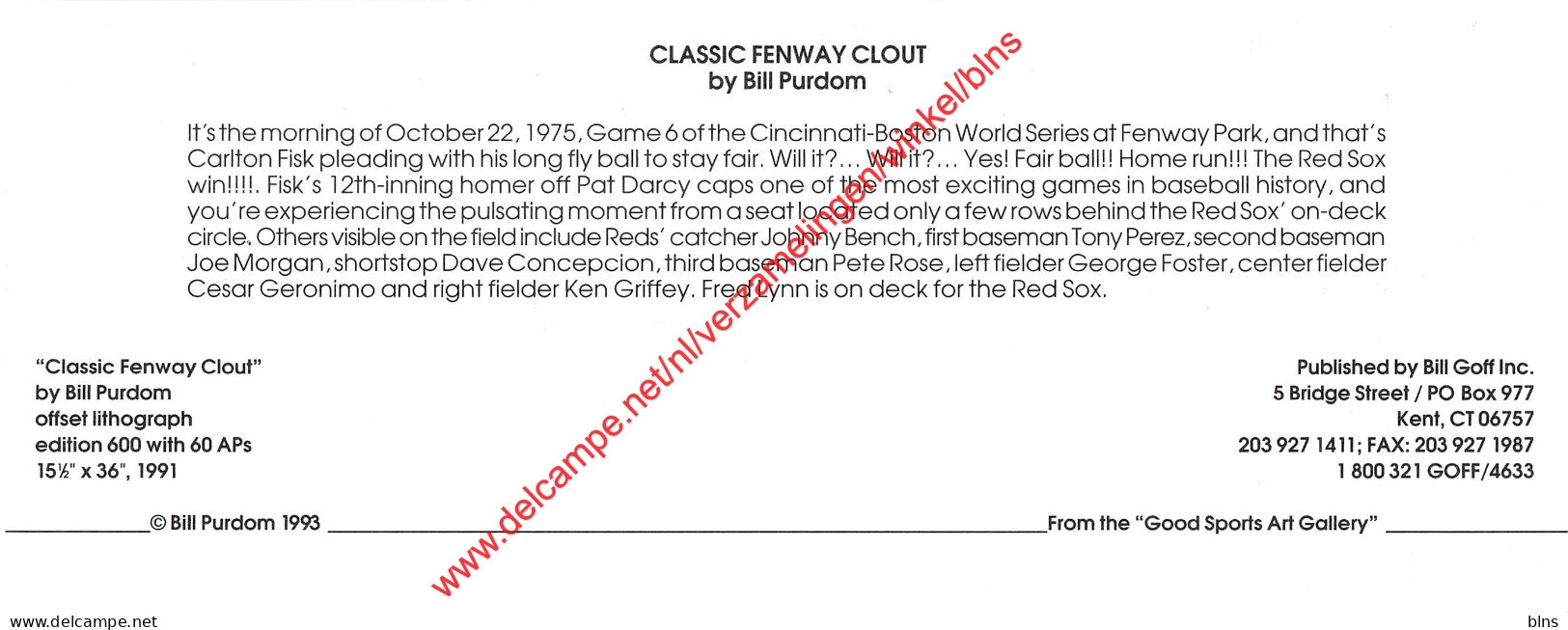 Classic Fenway Clout By Bill Purdom - Baseball - 23x9cm - Baseball