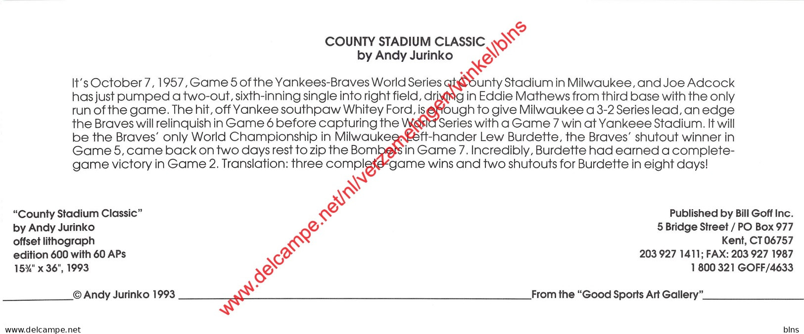 County Stadium Classic By Andy Jurinko - Baseball - 23x9,5cm - Honkbal