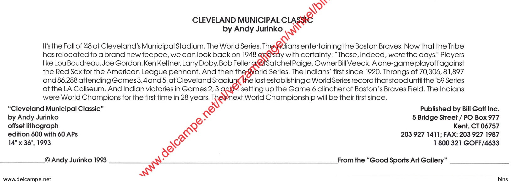 Cleveland Municipal Classic By Andy Jurinko - Baseball - 23x8cm - Honkbal