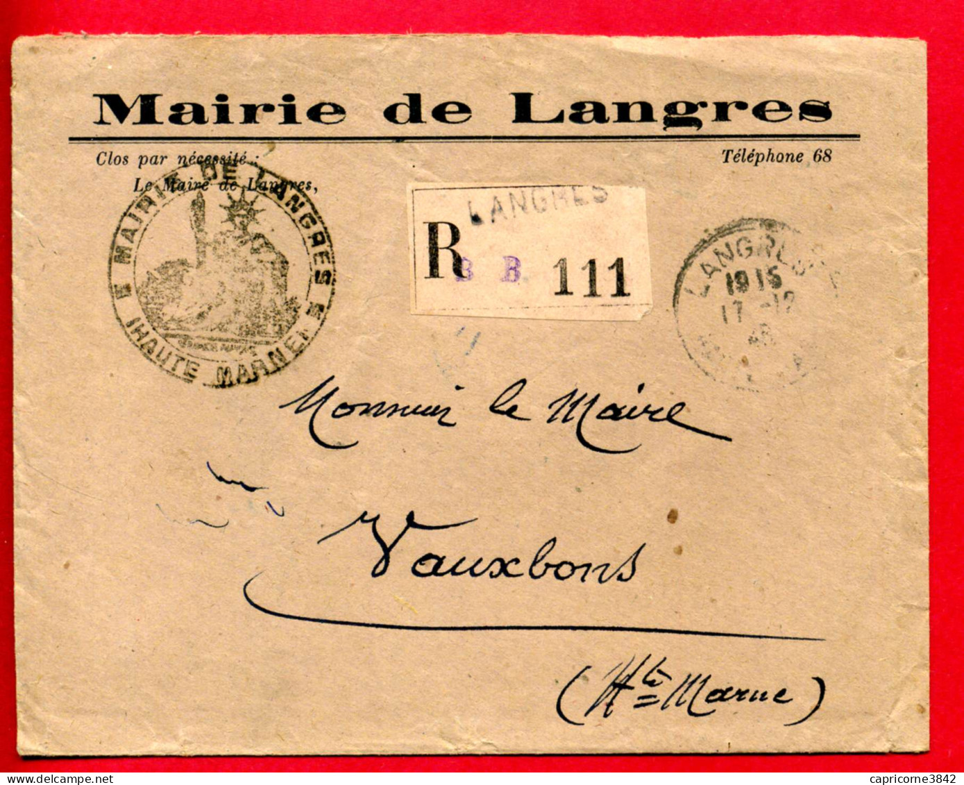 1948 - Lettre Recommandée De La Mairie De Langres Pour Vauxbons - Envoyée En Franchise - Burgerlijke Brieven Zonder Portkosten