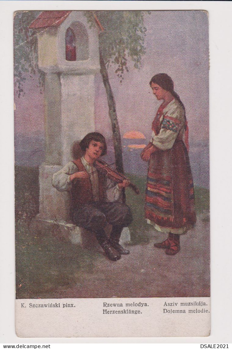 Bulgaria Bulgarien Ww1-1918 Civil Censored RADOMIR Cachet Artist Postcard By K. Szczawinski Boy W/Violin Postcard /66527 - Guerra