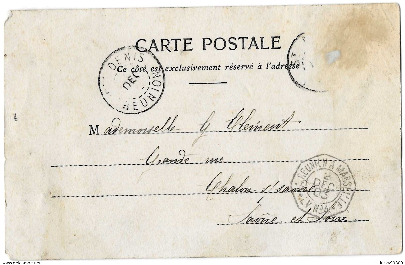 TAMPON LA REUNION A MARSEILLE LV N° 4 - 2 DECEMBRE 1903 - SUR CARTE POSTALE SAINT DENIS - Saint Denis