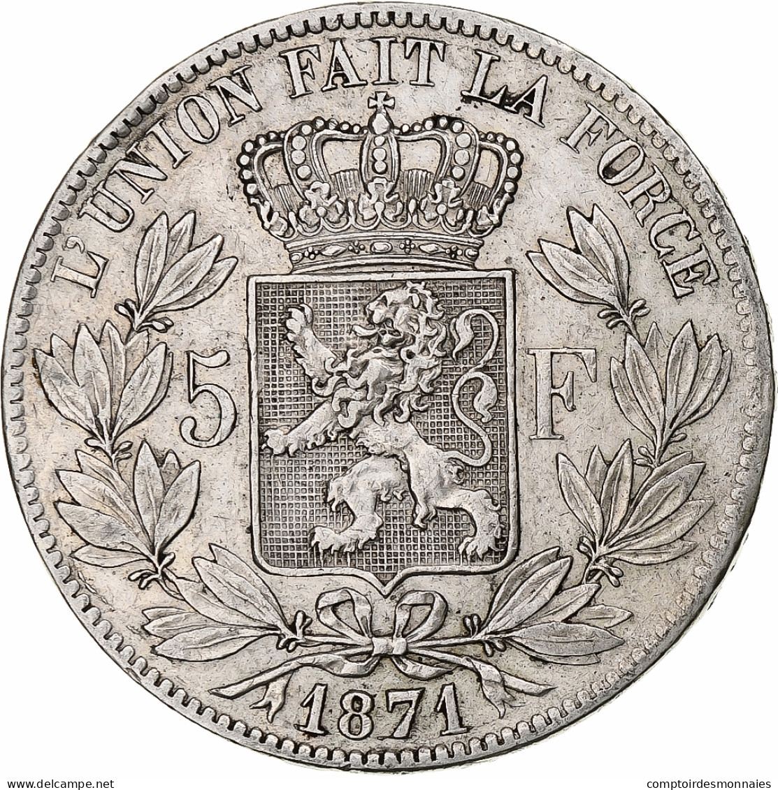 Belgique, Leopold II, 5 Francs, 5 Frank, 1871, Argent, TTB, KM:24 - 5 Frank