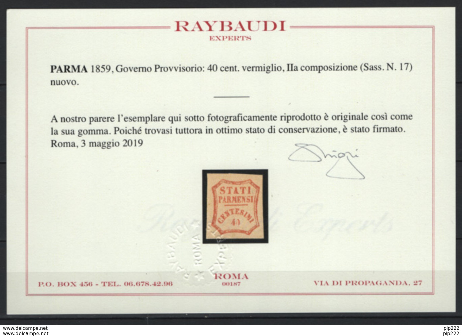 Parma 1859 Governo Provvisorio Sass.17 */MH VF/F - Cert.Raybaudi - Parme