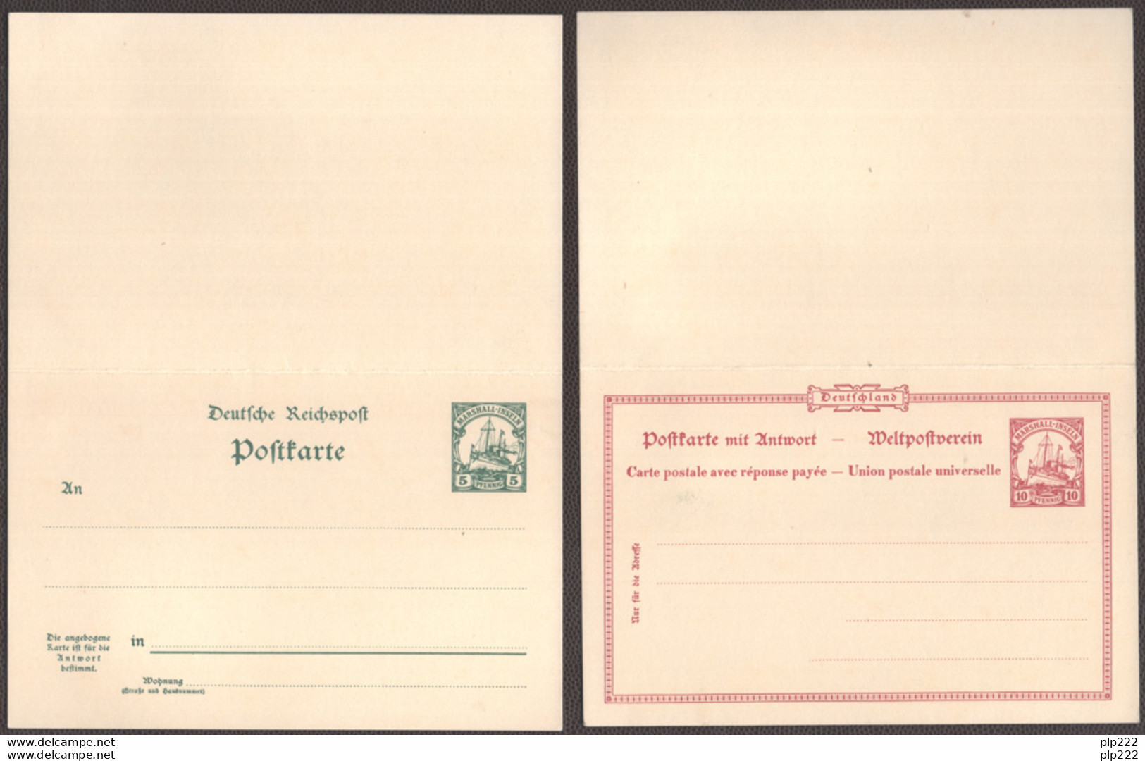 Isole Marshall 1900 2 Postal Card "Postkarte" 5-10pf. Risposta Pagata - Paid Response VF - Marshall
