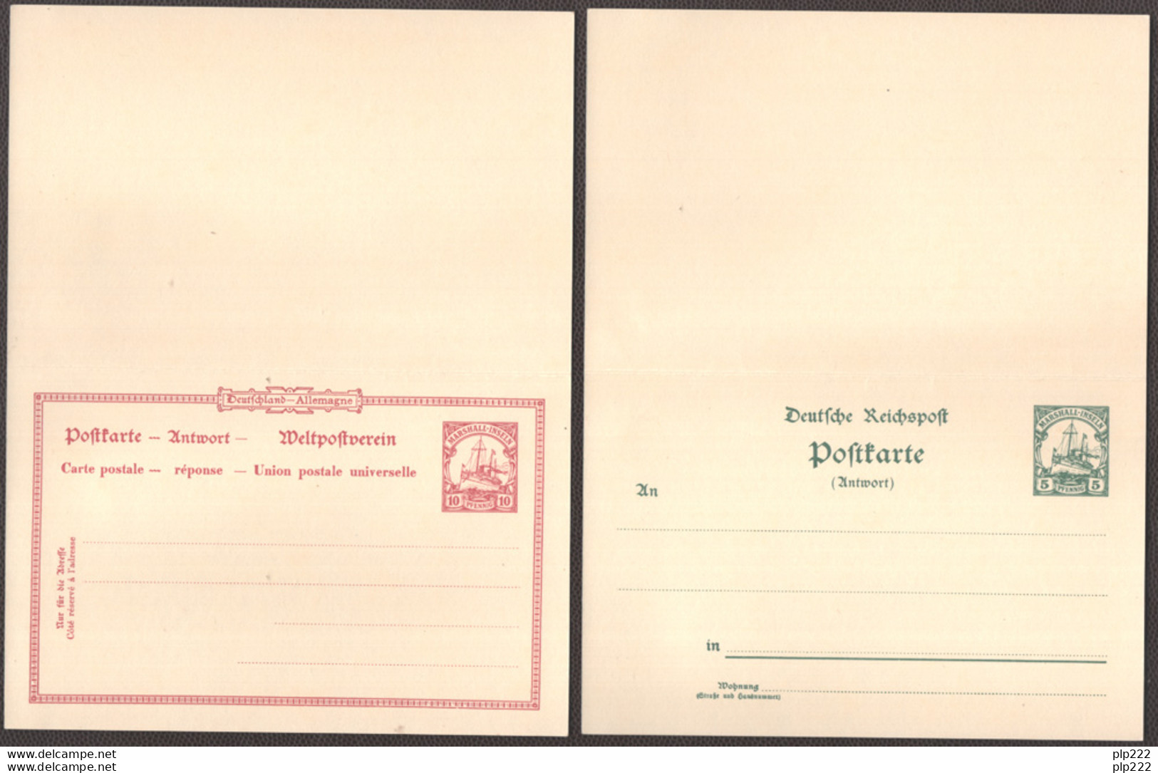 Isole Marshall 1900 2 Postal Card "Postkarte" 5-10pf. Risposta Pagata - Paid Response VF - Marshall Islands
