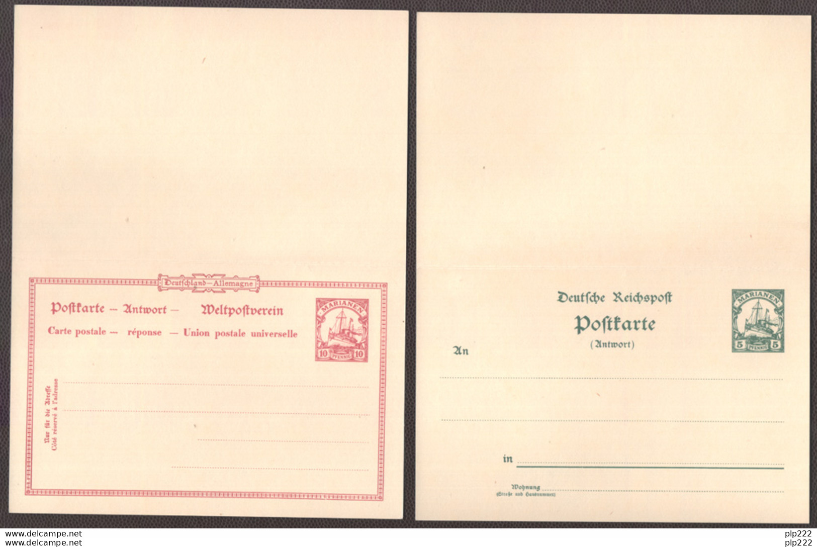 Isole Marianne 1900 2 Postal Card "Postkarte" 5-10pf. Risposta Pagata - Paid Response VF - Mariana Islands
