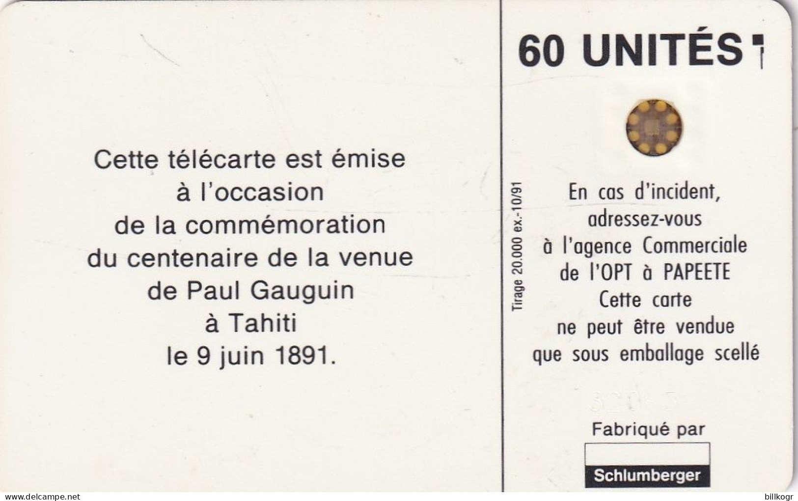 FRENCH POLYNESIA - Les Oranges, Painting/Gauguin(60 Units), Tirage %20000, 10/91, Used - Frans-Polynesië