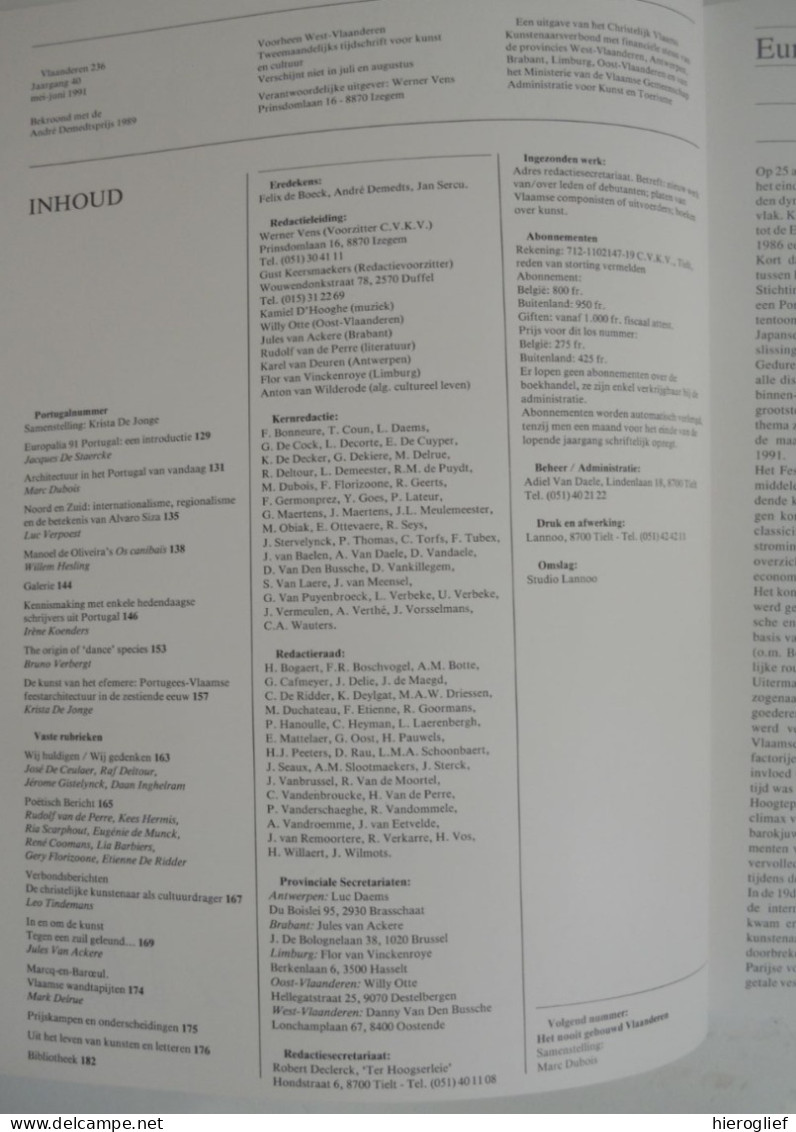 PORTUGAL  - Themanummer Tijdschrift VLAANDEREN 1991 Nr 236 Europalia Architectuur Dance Auteurs Efemere Kunst - Sonstige & Ohne Zuordnung