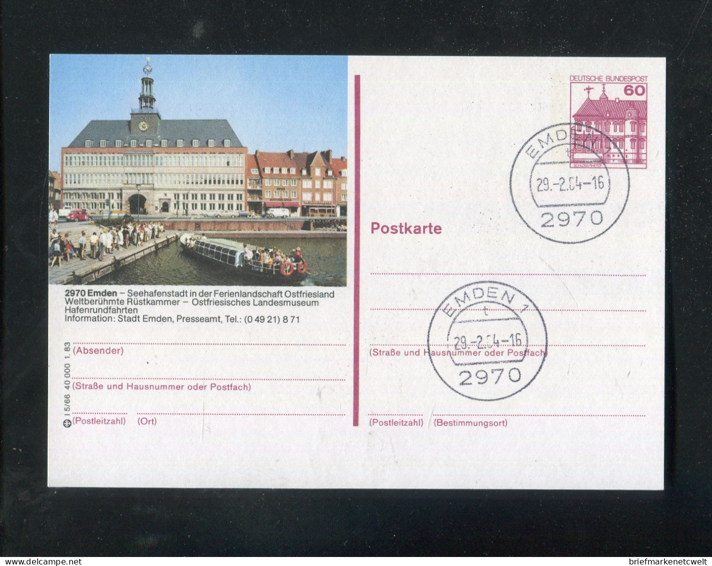 "BUNDESREPUBLIK DEUTSCHLAND" Bildpostkarte Mit Bildgleichem Stempel Ex "EMDEN" (4780) - Illustrated Postcards - Used