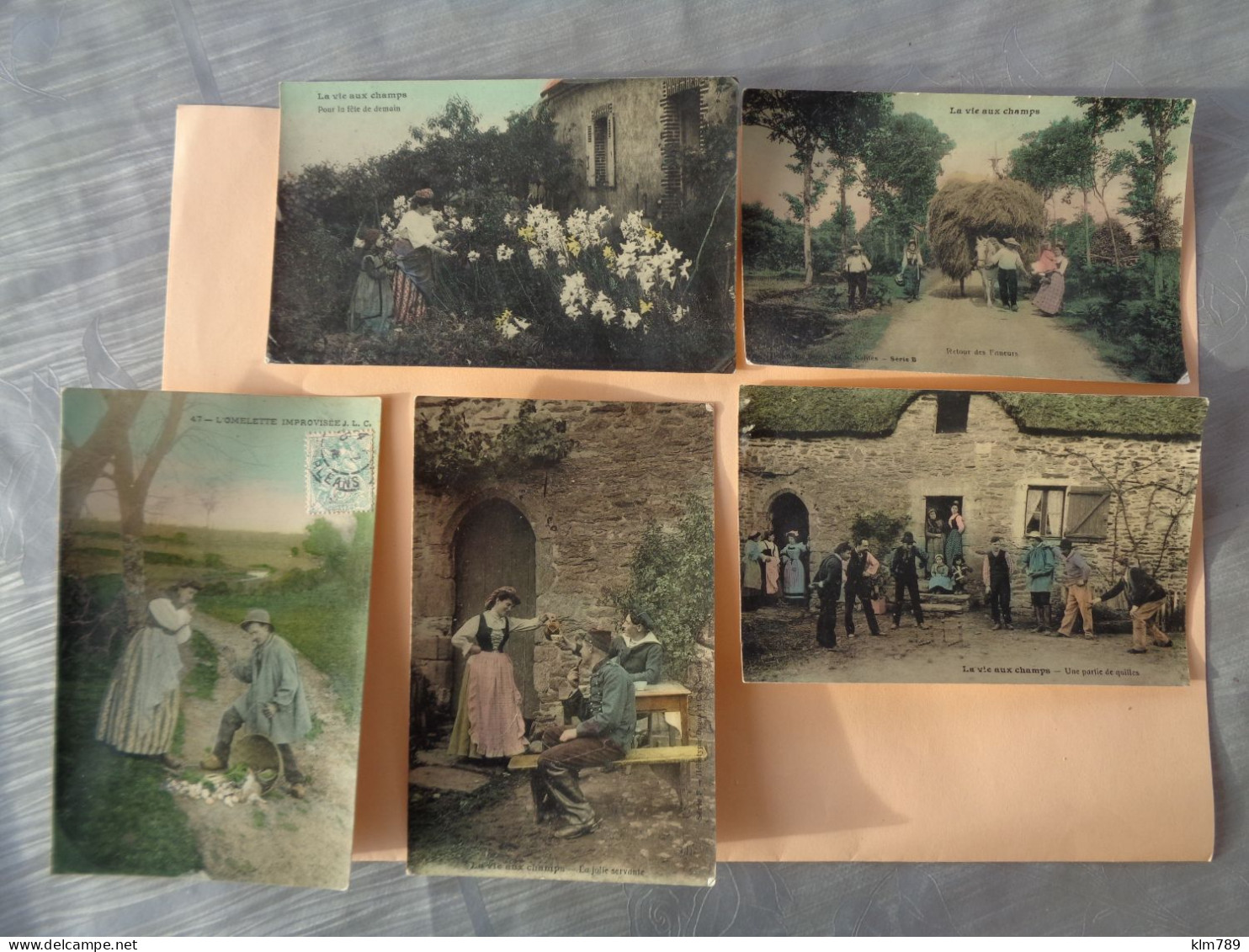 Lot De 5 Cartes Postales Dont 3 " La Vie Aux Champs " - Belles Scènes Dont Attelage De Foin - Fantaisie - - Collezioni E Lotti