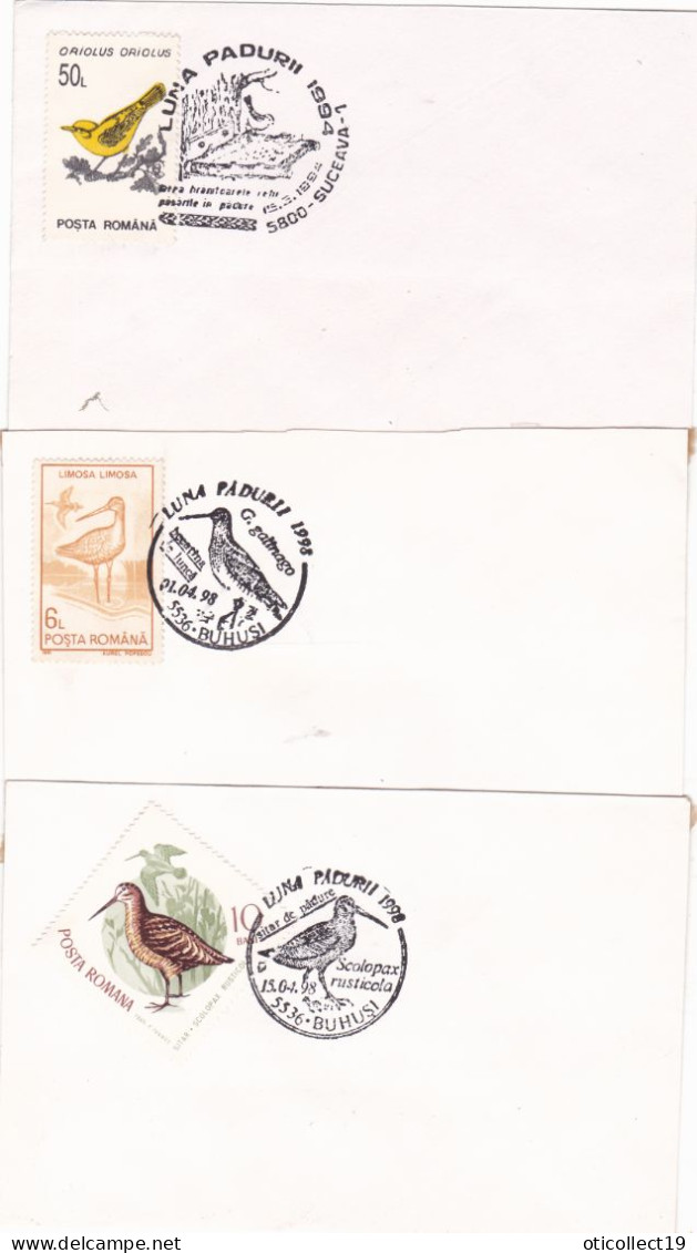 BIRDS, 1994-98 PMK ON 3 COVERS OBLITERATION CONCORDANTE ,ROMANIA, - Kranichvögel