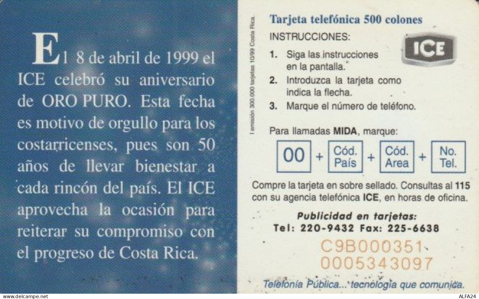 PHONE CARD- COSTARICA (E56.34.1 - Costa Rica