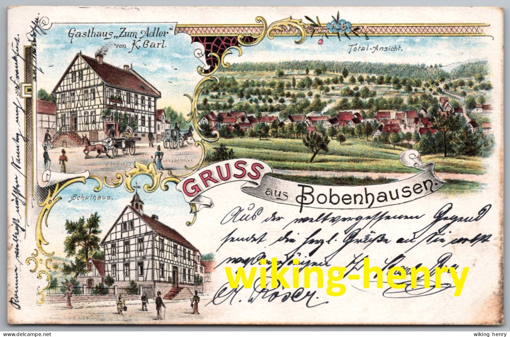 Ranstadt Bobenhausen - Litho Gruss Aus Bobenhausen Mit Gasthaus Zum Adler Von Karl Carl Schulhaus Und Total Ansicht - Wetterau - Kreis