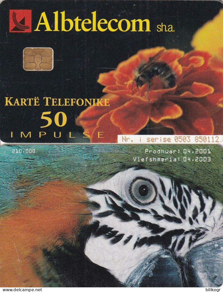 ALBANIA - Flower, Parrot, Albtelecom Telecard 50 Units, 04/01, Used - Albanien